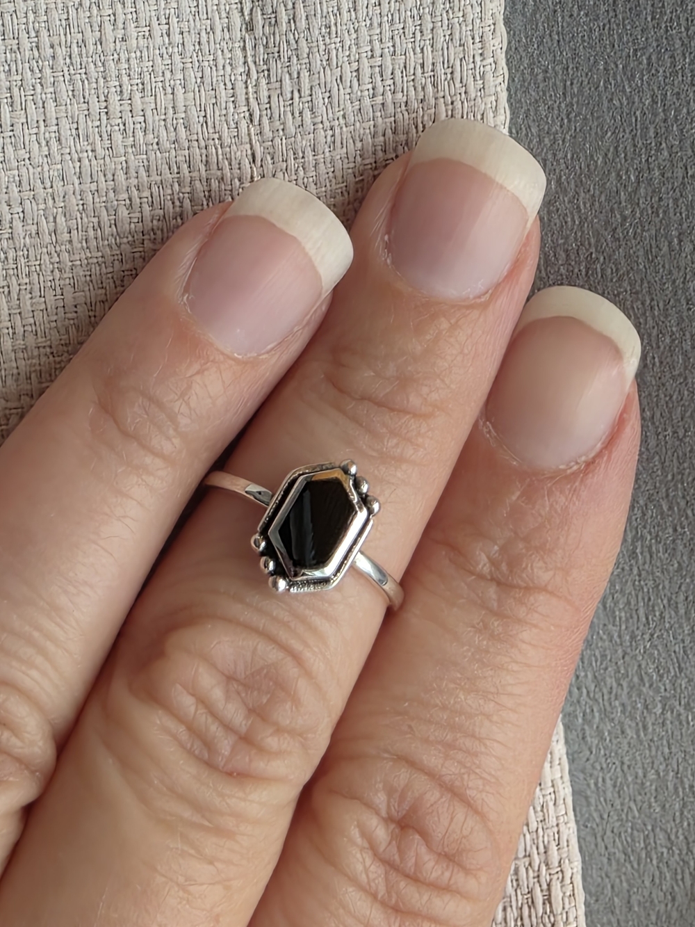Sterling Silver Hexagon Black Onyx Ring - Elegant Women’s Jewelry